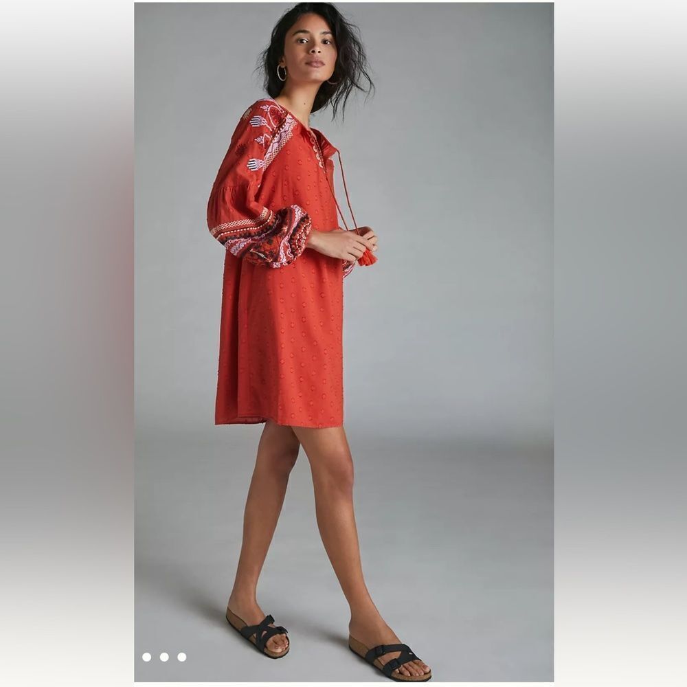 Anthropologie Seen Worn Kept Ruby Embroidered Dre… - image 1